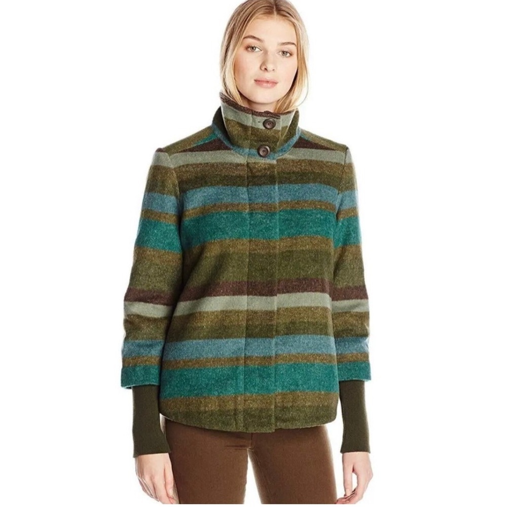 Prana Lily Wool blend Striped Green and Blue Jacket